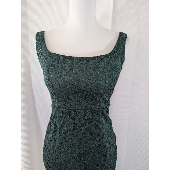 B. DARLIN! EMERALD GREEN STRETCH LACE MINI SEQUIN SQUIGGLES SHEATH DRESS! SZ 5/6 - Picture 3 of 10